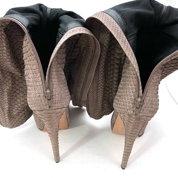 Brian Atwood Stretch Snakeskin Reptile Scale Tall Knee High Stiletto Boots - Picture 14 of 16